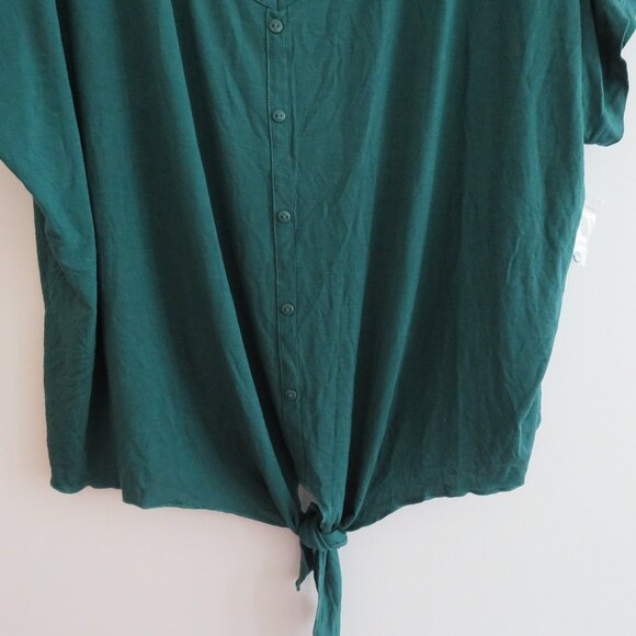 MODCLOTH Kelly Green Tie Front Button Blouse Top Stretch Travel - Size 4X NWOT - Picture 8 of 16